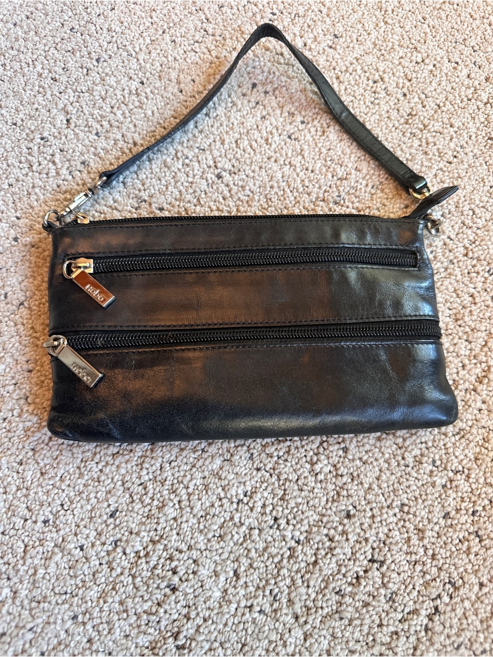 HOBO Black Leather Wristlet Belt Bag with Dual Zip Pockets